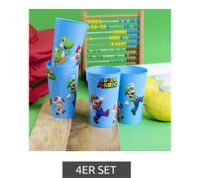4er Set SUPER MARIO Trinkbecher in 350ml mit detailreichem SUPER MARIO Motiv Mehrwegbecher Kunststoff-Becher Blau
