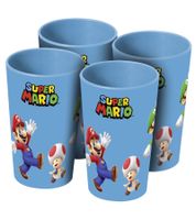 4er Set SUPER MARIO Trinkbecher in 350ml mit detailreichem SUPER MARIO Motiv Mehrwegbecher Kunststoff-Becher Blau