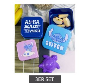 3er Set Stitch Brotdose mit Sitch-Motiv Lunchbox Aufbewahrungsdosen in den Größen S 300 ml, M 500 ml, L 800 Blau/Rosa