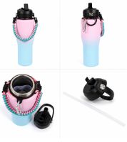 Practical 950ml Stainless Steel Insulated Water Bottle Double-Wall Thermal Tumbler with Straw, Carry Strap & Carabiner Pink/Blue