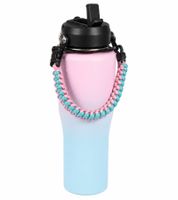 Practical 950ml Stainless Steel Insulated Water Bottle Double-Wall Thermal Tumbler with Straw, Carry Strap & Carabiner Pink/Blue