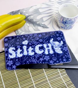 Planche à petit-déjeuner Stitch, motif tropical détaillé, en mélamine, 23,5 cm x 14 cm, bleu foncé