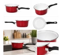 KRÜGER Emaille Stieltopf 16 cm 1,25 Liter Robuste Stielkasserolle mit kratzfester Innenglasur für alle Herdarten inkl. Induktion Bordeaux
