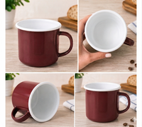 Klassischer KRÜGER Emaille-Becher 350 ml 8 cm Robuster Trinkbecher aus emailliertem Stahl Hitzebeständig Lebensmittelecht Bordeaux/Weiß