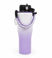 Praktische Edelstahl-Trinkflasche 950 ml Thermobecher doppelwandig Isolierflasche mit Trinkhalm, Trageriemen & Karabiner in Lila/Weiß oder Pink/Blau