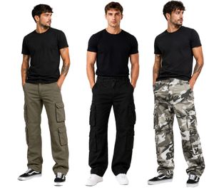 Robuste Brandit Pure Vintage Herren Cargo Hose aus Baumwolle Outdoor- & Arbeitshose mit 8 Taschen in Oliv-Grün, Schwarz oder Camouflage