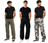 Robuste Brandit Pure Vintage Herren Cargo Hose aus Baumwolle Outdoor- & Arbeitshose mit 8 Taschen in Oliv-Grün, Schwarz oder Camouflage