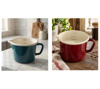 Klassischer KRÜGER Emaille-Milchtopf 1L 12 cm mit praktischem Ausguss & Literskala induktionsgeeignet in Blau und Rot
