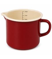 Klassischer KRÜGER Emaille-Milchtopf 1L 12 cm mit praktischem Ausguss & Literskala induktionsgeeignet in Blau und Rot