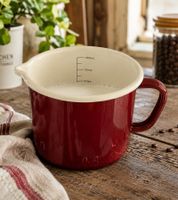 Klassischer KRÜGER Emaille-Milchtopf 1L 12 cm mit praktischem Ausguss & Literskala induktionsgeeignet in Blau und Rot