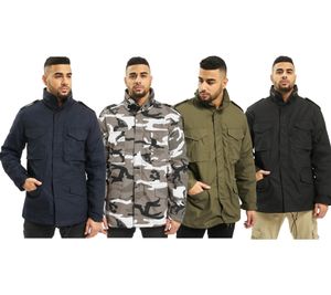 Classic Build Your Brand M65 men's US-style field jacket with a separate inner jacket; cotton-blend jacket available in navy blue, grey/black/white, olive green, and black.