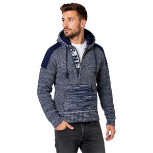 Modern Men's Knit Sweater Hooded Pullover Chunky Knit Hoodie Knit Jacket 13290 Sax-Blue