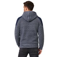 Modern Men's Knit Sweater Hooded Pullover Chunky Knit Hoodie Knit Jacket 13290 Sax-Blue