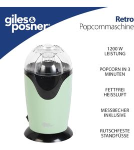 Giles & Posner Electric Popcorn Maker – Retro Design, 3-Minute Quick-Pop, 1200W (Model EK0493GSGRVDE, Green)