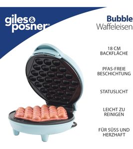 Giles & Posner Bubble Waffle Maker with PFAS-free non-stick coating, 750W (EK6663GSBLVDE) – Blue
