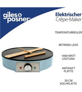 Giles & Posner Crêpe Maker with Non-Stick Cooking Surface – Adjustable Temperature Control – 1000W (EK6223GSBLVDE) – Blue