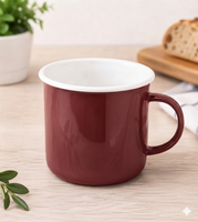 Classic KRÜGER Enamel Mug 350 ml 8 cm – Durable drinking mug made of enamelled steel – Heat-resistant – Food-safe – Petrol Blue/White or Bordeaux/White