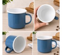 Classic KRÜGER Enamel Mug 350 ml 8 cm – Durable drinking mug made of enamelled steel – Heat-resistant – Food-safe – Petrol Blue/White or Bordeaux/White