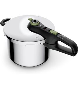 Tefal Secure Trendy Pressure Cooker (6L) with 2-level cooking regulator (Intensive: 117°C, Gentle: 112°C), induction-compatible encapsulated base (suitable for all stovetops), stainless steel pot (P2580703) – Silver