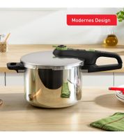 Tefal Secure Trendy Pressure Cooker (6L) with 2-level cooking regulator (Intensive: 117°C, Gentle: 112°C), induction-compatible encapsulated base (suitable for all stovetops), stainless steel pot (P2580703) – Silver