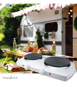 Nedis Double Hot Plate with 15.5 cm and 18.5 cm Cast-Iron Burners – 2300W – KAEP251EWT2 – White