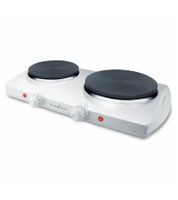 Plaque chauffante double Nedis avec brûleurs en fonte de 15,5 et 18,5 cm, 2300 W, KAEP251EWT2, Blanche