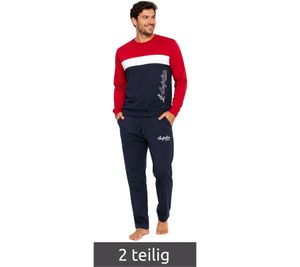 Ensemble loungewear 2 pièces pour homme de la marque australienne : T-shirt à manches longues et pantalon en coton avec logo AF74, bleu foncé/rouge/blanc