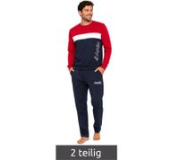 Ensemble loungewear 2 pièces pour homme de la marque australienne : T-shirt à manches longues et pantalon en coton avec logo AF74, bleu foncé/rouge/blanc