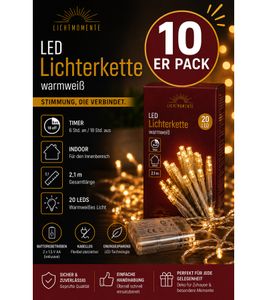 Guirlande lumineuse LED étanche LICHTMOMENTE (lot de 10) avec minuterie, 2,2 mètres, 20 micro-LED blanc chaud, argent (9845248)