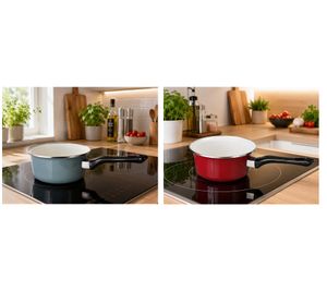 KRÜGER Enamel Saucepan 16 cm, 1.25 Liters – Robust saucepan with scratch-resistant interior enamel coating; suitable for all stovetops (including induction); available in Petrol Blue or Bordeaux Red.