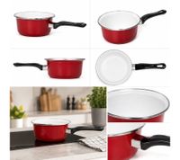 KRÜGER Enamel Saucepan 16 cm, 1.25 Liters – Robust saucepan with scratch-resistant interior enamel coating; suitable for all stovetops (including induction); available in Petrol Blue or Bordeaux Red.