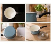 KRÜGER Enamel Saucepan 16 cm, 1.25 Liters – Robust saucepan with scratch-resistant interior enamel coating; suitable for all stovetops (including induction); available in Petrol Blue or Bordeaux Red.