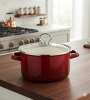 Marmite KRÜGER en émail avec couvercle en verre, 16 cm, capacité 1,8 litre, compatible tous feux (y compris induction), coloris bleu pétrole ou rouge bordeaux