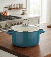 Marmite KRÜGER en émail avec couvercle en verre, 16 cm, capacité 1,8 litre, compatible tous feux (y compris induction), coloris bleu pétrole ou rouge bordeaux