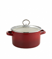Marmite KRÜGER en émail avec couvercle en verre, 16 cm, capacité 1,8 litre, compatible tous feux (y compris induction), coloris bleu pétrole ou rouge bordeaux