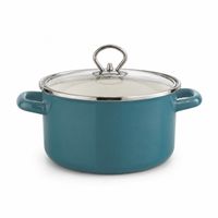 Marmite KRÜGER en émail avec couvercle en verre, 16 cm, capacité 1,8 litre, compatible tous feux (y compris induction), coloris bleu pétrole ou rouge bordeaux