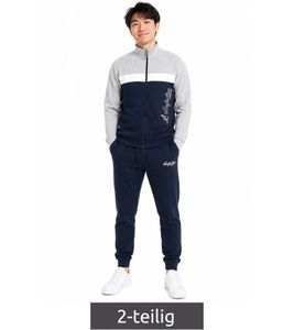 Ensemble loungewear 2 pièces pour homme Australian Homewear : Sweat-shirt et pantalon de jogging en coton avec logo AF73, Gris chiné/Bleu foncé/Blanc