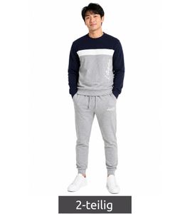 Ensemble de détente 2 pièces pour homme Australian Homewear : Pull et pantalon de jogging en coton avec logo AF74, Gris chiné/Bleu foncé/Blanc