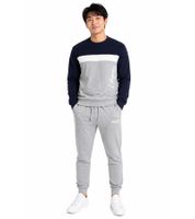 Australian Herren Lounge-Wear-Set 2-teilig Baumwoll Sweater & Jogginghose mit Logo-Schriftzug AF74 Grau meliert/Dunkelblau/Weiß
