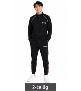 Ensemble loungewear 2 pièces pour homme Australian Homewear : Pull demi-zip en coton et pantalon de jogging avec logo AF72 Noir