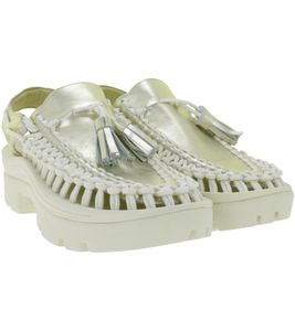Sandales à plateforme unisexes modernes KEEN UNEEK PLT Tassel – Sandales décontractées et élégantes dotées d'un design innovant à deux cordes (réf. 1030338 Champagne Gold/Star White)