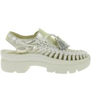 Moderne KEEN UNEEK PLT Tassel Unisex Leder Plateau-Sandalen – Stylische Freizeitsandalen mit innovativem Zwei-Kordel-Design 1030338 Champagne Gold/Star White