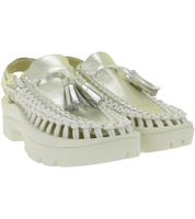 Moderne KEEN UNEEK PLT Tassel Unisex Leder Plateau-Sandalen – Stylische Freizeitsandalen mit innovativem Zwei-Kordel-Design 1030338 Champagne Gold/Star White