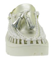 Moderne KEEN UNEEK PLT Tassel Unisex Leder Plateau-Sandalen – Stylische Freizeitsandalen mit innovativem Zwei-Kordel-Design 1030338 Champagne Gold/Star White