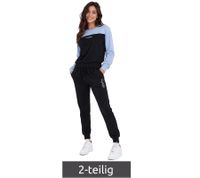 Moderner Australian Damen 2-teiliger Homewear- & Freizeit-Jogginganzug mit Sweatshirt & Jogginghose AF 44 in Schwarz/Hellblau