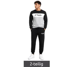Australian Herren Lounge-Wear-Set 2-teilig Baumwoll Pullover & Jogginghose mit Logo AF68 Schwarz/Grau
