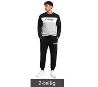 Australian Herren Lounge-Wear-Set 2-teilig Baumwoll Pullover & Jogginghose mit Logo AF68 Schwarz/Grau