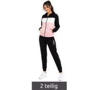 Australian Damen Lounge-Wear-Set 2-teilig Baumwoll Sweat-Jacke & Jogginghose mit Logo-Schriftzug AF42 Schwarz/Rosa/Weiß