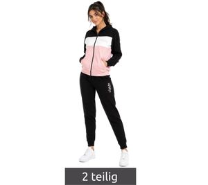 Australian Damen Lounge-Wear-Set 2-teilig Baumwoll Sweat-Jacke & Jogginghose mit Logo-Schriftzug AF42 Schwarz/Weiß/Rosa