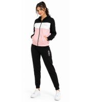 Australian Damen Lounge-Wear-Set 2-teilig Baumwoll Sweat-Jacke & Jogginghose mit Logo-Schriftzug AF42 Schwarz/Weiß/Rosa